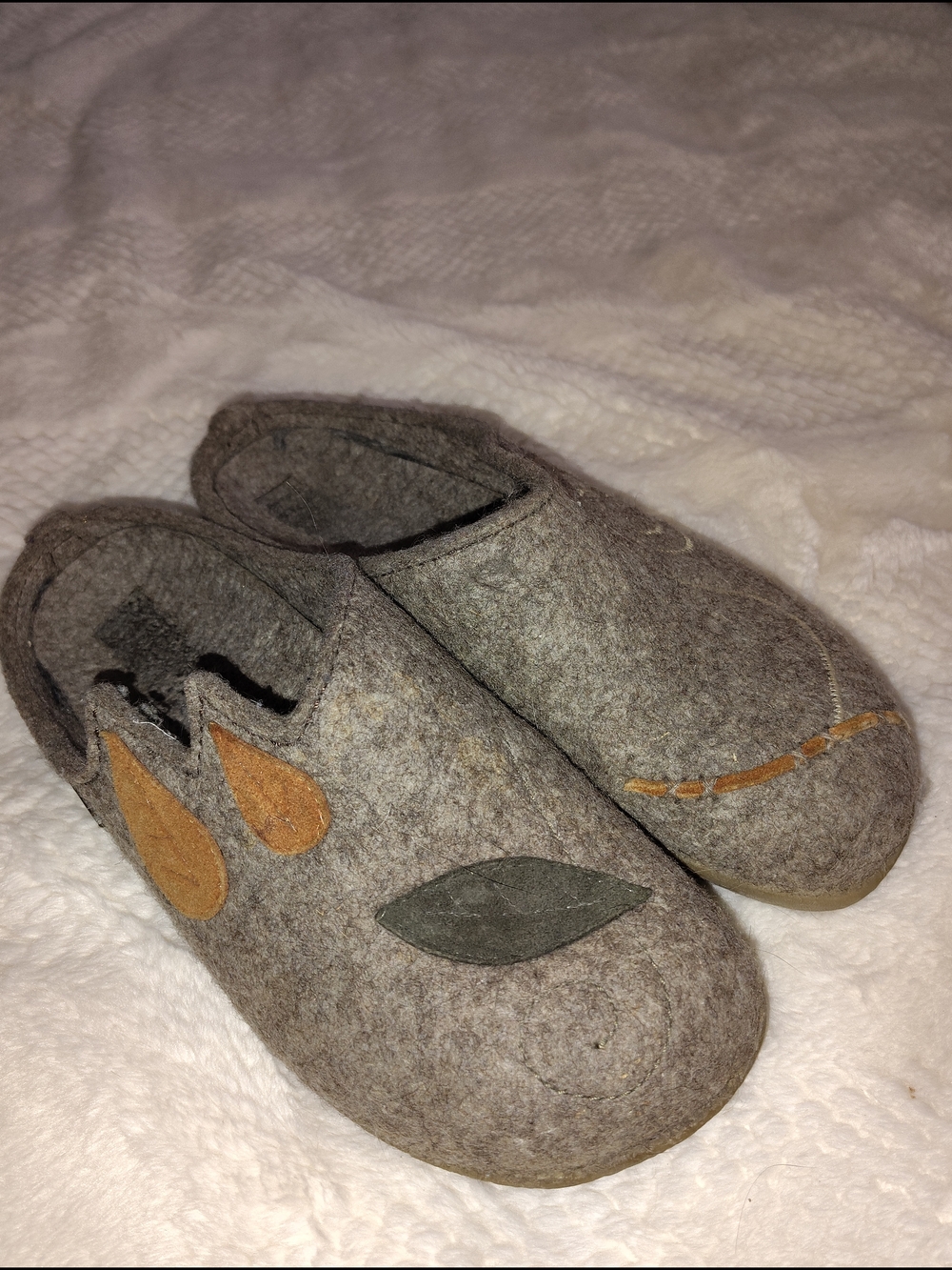 Haflinger Gray Wool Felt Slippers with Brass Brand Plate